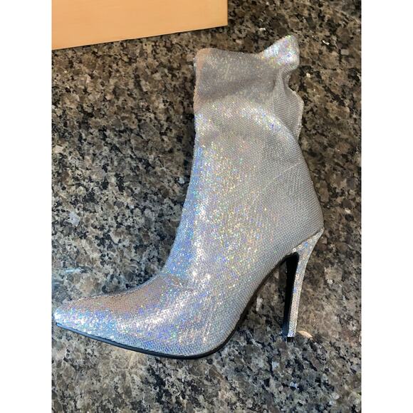 Public Desire Calf Length Silver direct silver sequin 5 Size 7 NWT - Picture 7 of 10